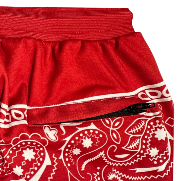 *FLIGHT 23* RED BANDANA / PAISLEY JOGGER SWEATPANTS (FLEECE LINED & BACK ZIP POCKET)