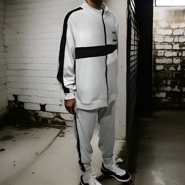 ^SEAN JOHN^ (GREY-MULTI)  POLYESTER COLLARED ZIP UP TRACKSUITS (XB SIZED)