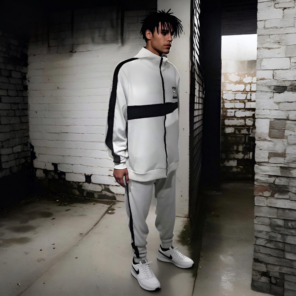 ^SEAN JOHN^ (GREY-MULTI)  POLYESTER COLLARED ZIP UP TRACKSUITS (XB SIZED)