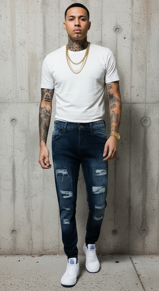 *SOUTHPOLE* (DARK SAND BLUE) ~RIPPED DENIM FOFR MEN~ (34'' x 32'')