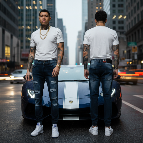 *SOUTHPOLE* (DARK SAND BLUE) ~RIPPED DENIM FOFR MEN~ (34'' x 32'')