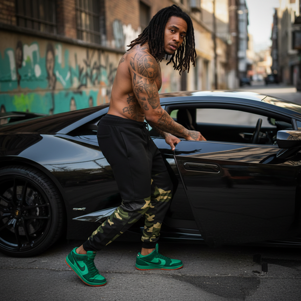 *CHIEFIN’ ADI-FEATHER* (GREEN CAMOUFLAGE) LUX JOGGER SWEATPANTS (CUT & SEW)
