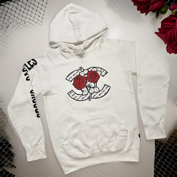 *CROOKS & CASTLES* (WHITE) ~CC ROSES~ PULLOVER HOODIES FOR WOMEN