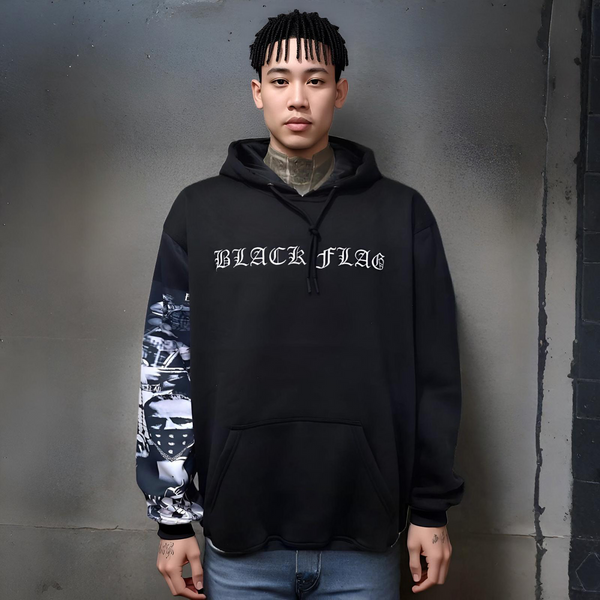 ^BLACK FLAG^ (BLACK) ~CREW POSSE~ EMBROIDERED PULLOVER HOODIES