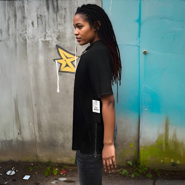 ^SMOKE RISE^ (BLACK) SIDE ZIP EMBELLISHED FANCY SHORT SLEEVE T-SHIRT