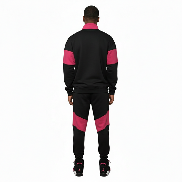 •23• (BLACK-HOT PINK) ZIP UP TRACKSUITS (CUT & SEW) (UNISEX)