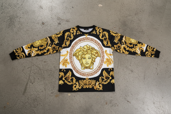*LUXURY* (ITALIAN STYLE) ~LONG SLEEVE TEES~ (WHITE-GOLD MULTI)