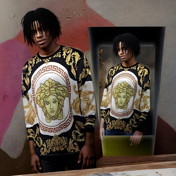 ^LUXURY^ (ITALIAN STYLE) LONG SLEEVE TEES (WHITE-GOLD MULTI)