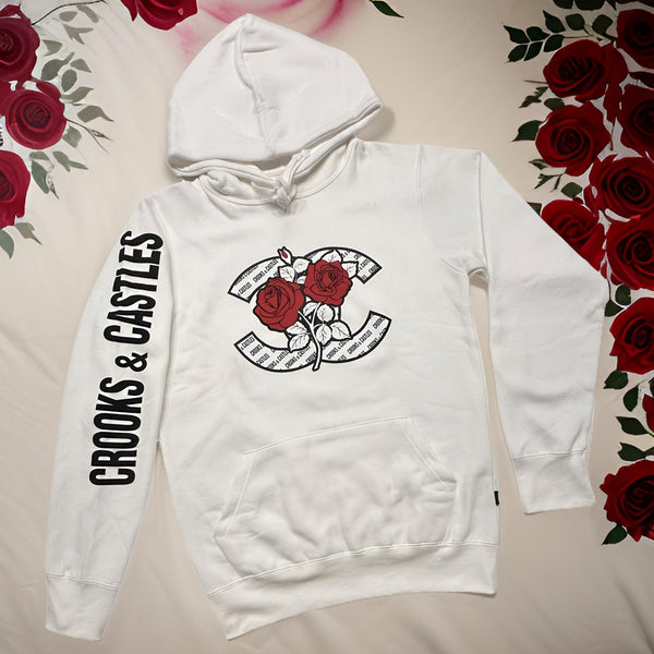 *CROOKS & CASTLES* (WHITE) ~CC ROSES~ PULLOVER HOODIES FOR WOMEN
