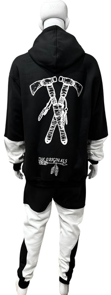 ^CHIEFIN’^ (BLACK-WHITE) HOODED JOGGER SWEATSUITS (CUT & SEW)