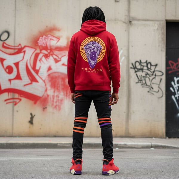 *CROOKS & CASTLES* (RED) ~ROYAL MEDUSA~ TWO SIDED PRINT PULLOVER HOODIES FOR MEN