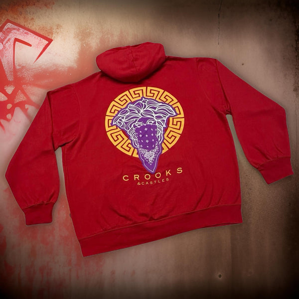 *CROOKS & CASTLES* (RED) ~ROYAL MEDUSA~ TWO SIDED PRINT PULLOVER HOODIES FOR MEN