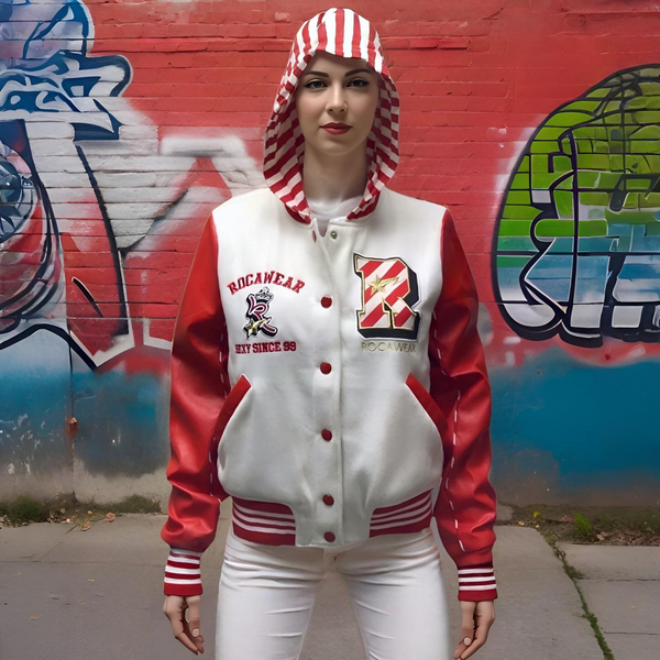 ^ROCAWEAR^ (MID-WEIGHT) WOOL EXTERIOR BUTTON UP BOMBER JACKETS