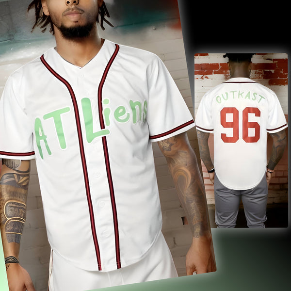 ^OUTKAST ATLIENS 96^ Button Up Baseball Jerseys (Stitched Logos & Numbers)