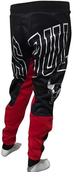 ^BULLS^ *CUT & SEW* LUXURY JOGGER SWEATPANTS (BLACK-RED)