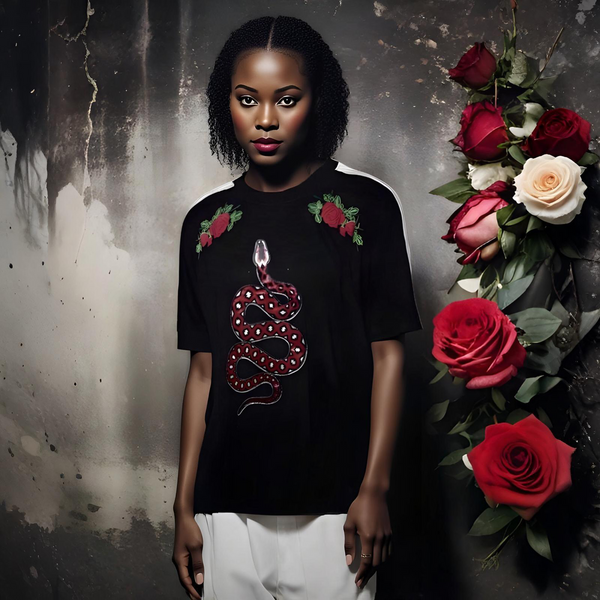 ^IMPERIOUS^ ~SNAKE & ROSES~ (BLACK) PATCH & PRINT SHORT SLEEVE T-SHIRTS