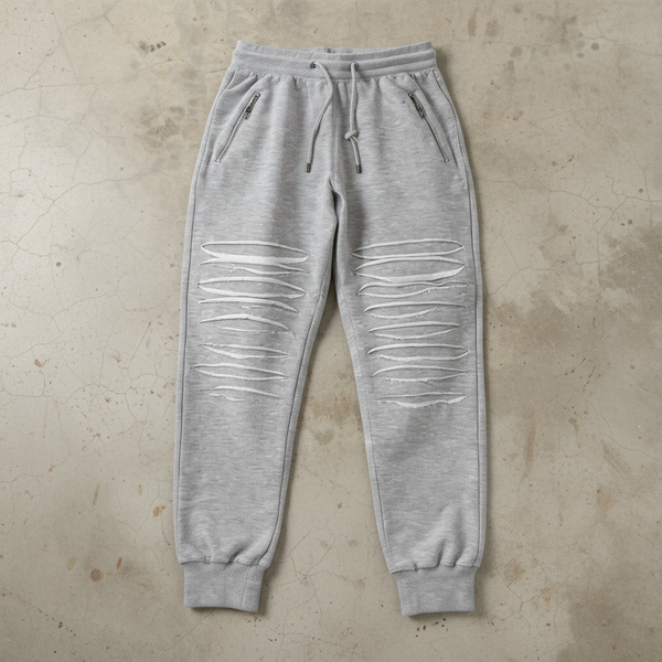 *REBEL MINDS* ~Light grey ripped jogger sweatpants~ (Large)