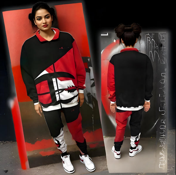 ^CHAMPION CHIEF^ (RED-MULTI) LUXURY ZIP UP TRACKSUITS (CUT & SEW) (EMBROIDERED LOGOS)