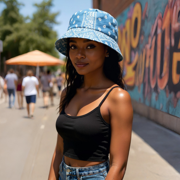 *Bucket Hat* ~Unisex Reversible~ •Med/Large Fit• (Baby Blue Bandana)