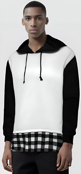 ^IMPERIOUS^ SCALLOP TAIL-SIDE ZIP HOODIES (BLACK-CHECKERED)