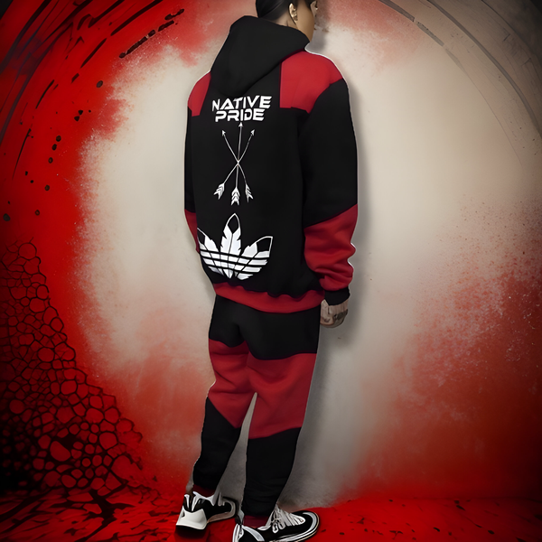 ^CHIEFIN’^ (BLACK-RED) JOGGER SWEATSUITS (CUT & SEW) (TWO TONE)