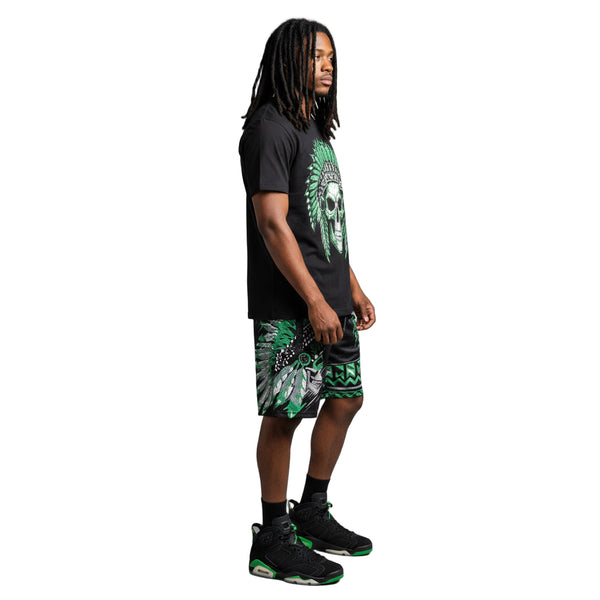 *CHIEFIN’ 23* (BLACK-GREEN) MESH BASKETBALL SHORTS