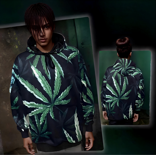 ^CLASSIC WEED LEAF^ ~ALL OVER PRINT~ PULLOVER HOODIES (FLEECE LINED)