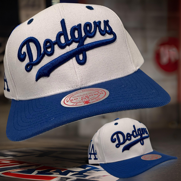 *Los Angeles Dodgers* (White) ~Pro Crown~ curved beak snapback hats by Mitchell & Ness