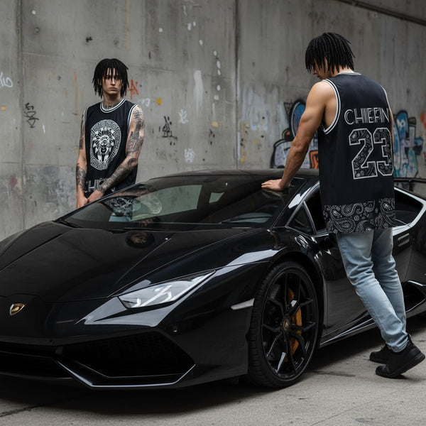 •23 BLACK BANDANA• ~CHIEFIN’~ MESH BASKETBALL CREWNECK JERSEYS (TALL-BODY)