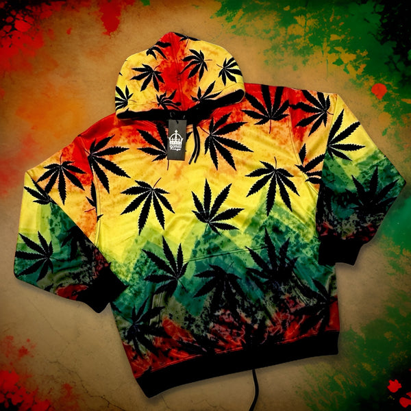 *RAINBOW- BLACK POT LEAF* CUSTOM ALL-OVER PRINT PULLOVER HOODIES