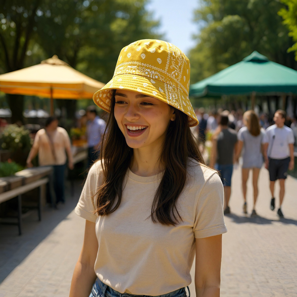 *Bucket Hat* ~Unisex Reversible~ •Med/Large Fit• (Yellow Bandana)