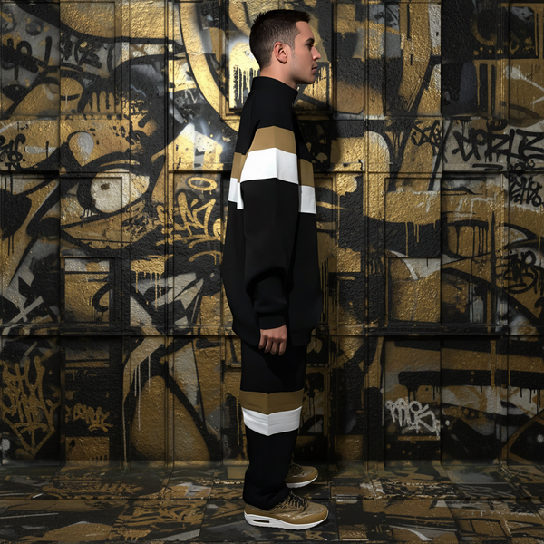 •HUSTLE GANG• (BLACK-MULTI) KNIT ZIP UP TRACKSUITS