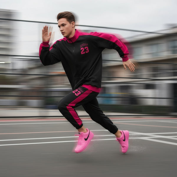 •23• (BLACK-HOT PINK) (REMIX) JOGGER TRACK SUITS (CUT & SEW) (UNISEX)