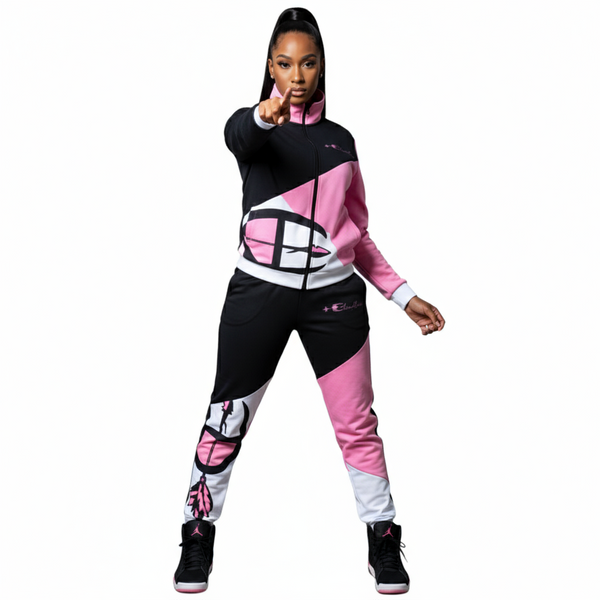 *CHAMPION CHIEF* LUXURY (PINK-MULTI) TRACKSUITS (UNISEX) (CUT & SEW)