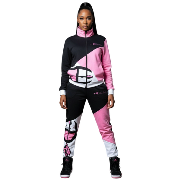 *CHAMPION CHIEF* LUXURY (PINK-MULTI) TRACKSUITS (UNISEX) (CUT & SEW)