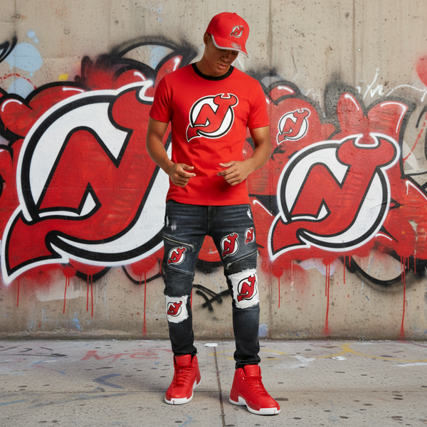 *New Jersey Devils* soft shell curved beak hats by Mitchell & Ness