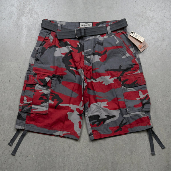 *ABLANCHE* Red Camouflage Cargo Shorts (Waist 36”)