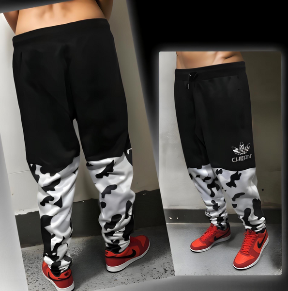 ^CHIEFIN’ ADI-FEATHER^ (WHITE CAMOUFLAGE) LUXURY JOGGER SWEAT PANTS (CUT & SEW)