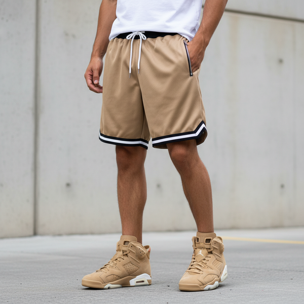 *Brown Mesh Shorts* (Lined) (Zip Pockets)