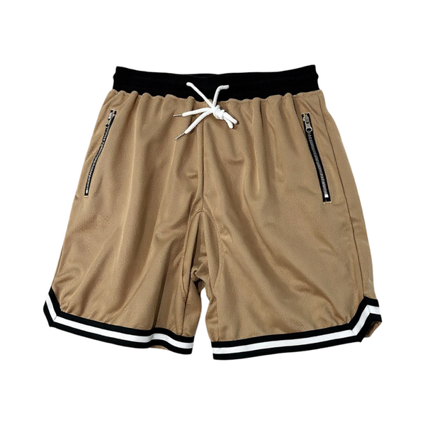 *Brown Mesh Shorts* (Lined) (Zip Pockets)