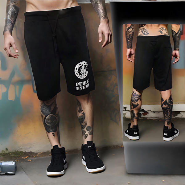 ^CROOKS & CASTLES^ (BLACK) ~PUBLIC ENEMY~ COTTON SHORTS FOR MEN (COLLABS)