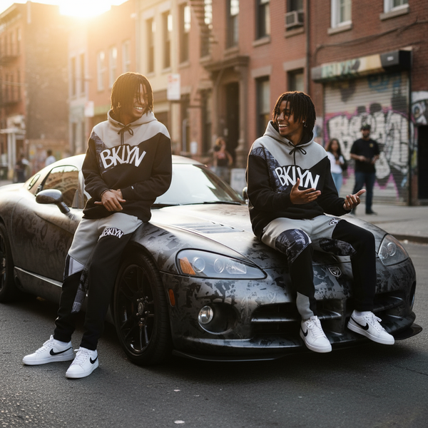 ^BKLYN^ (BLACK-GREY) LUX HOODED SWEATSUITS (CUT & SEW)