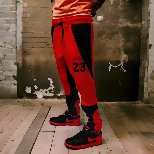 ^JORDAN 23^ (RED-BLACK) CUT & SEW / EMBROIDERED LUXURY CUSTOM SWEATPANTS