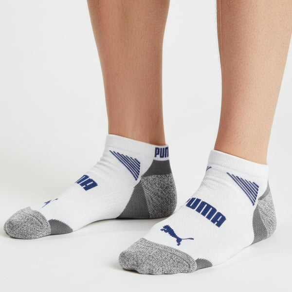 *PUMA* ANKLE SOCKS (WHITE-GREY-BLUE) (10” LONG)