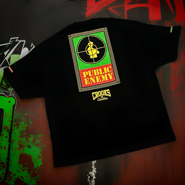*CROOKS & CASTLES* (BLACK) ~PUBLIC ENEMY~ TWO SIDED PRINT TEES FOR MEN (COLLABS)