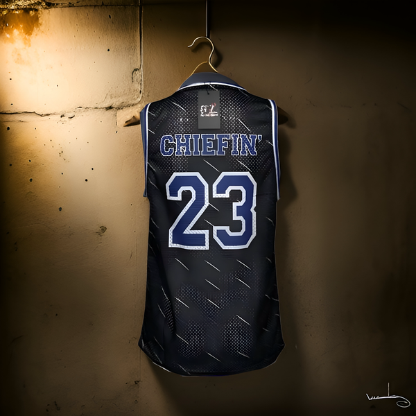 ^CHIEFIN’ 23^ BASKETBALL JERSEYS (BLACK-BLUE)