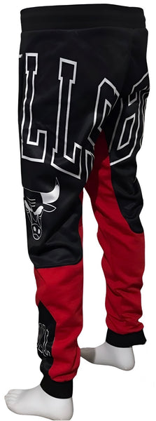 ^BULLS^ *CUT & SEW* LUXURY JOGGER SWEATPANTS (BLACK-RED)