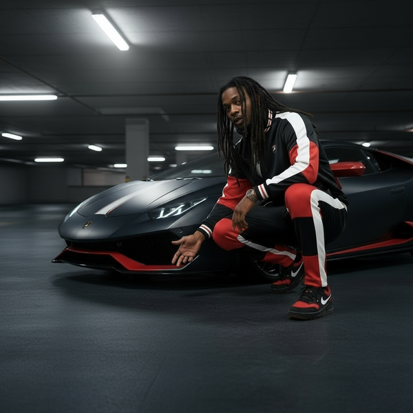 •UCXX• (BLACK-RED) ZIP UP TRACKSUITS (ACTIVEWEAR)