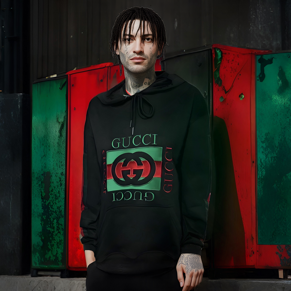 ^LUXURY^ BLACK-MULTI) ITALIAN EMBROIDERED PULLOVER HOODIES