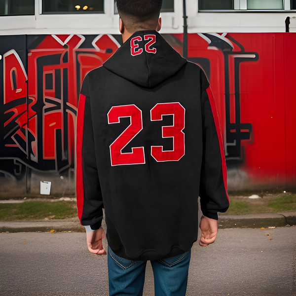 ^CHICAGO 23^ (BLACK-RED) PULLOVER HOODIES (EMBROIDERED)